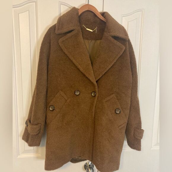 Trina Turk Nancy Double Breasted Peacoat Alpaca Wool Brown Oversized Coat - Picture 2 of 10